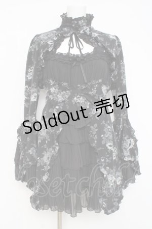 画像: MARBLE / 姫袖ボレロ付き配色切り替えデコラティブワンピース  グレーバラ柄ワンピース×黒ボレロ Y-26-02-27-166-GO-OP-IG-ZY