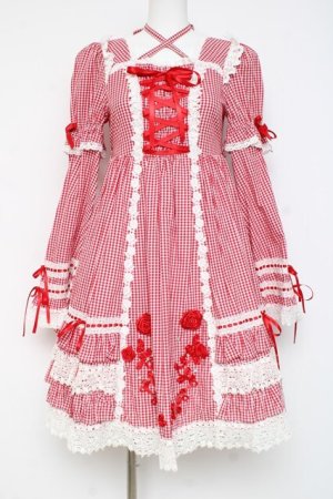 画像: BABY, THE STARS SHINE BRIGHT / ギンガムチェック巻きバラドールワンピースセット  えんじ Y-26-02-27-178-BA-OP-IG-ZY