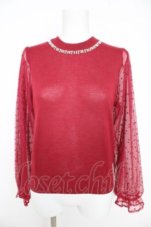画像: axes femme / 袖ドットチュールプルオーバー  赤 Y-26-02-27-028-AX-TO-SZ-ZY