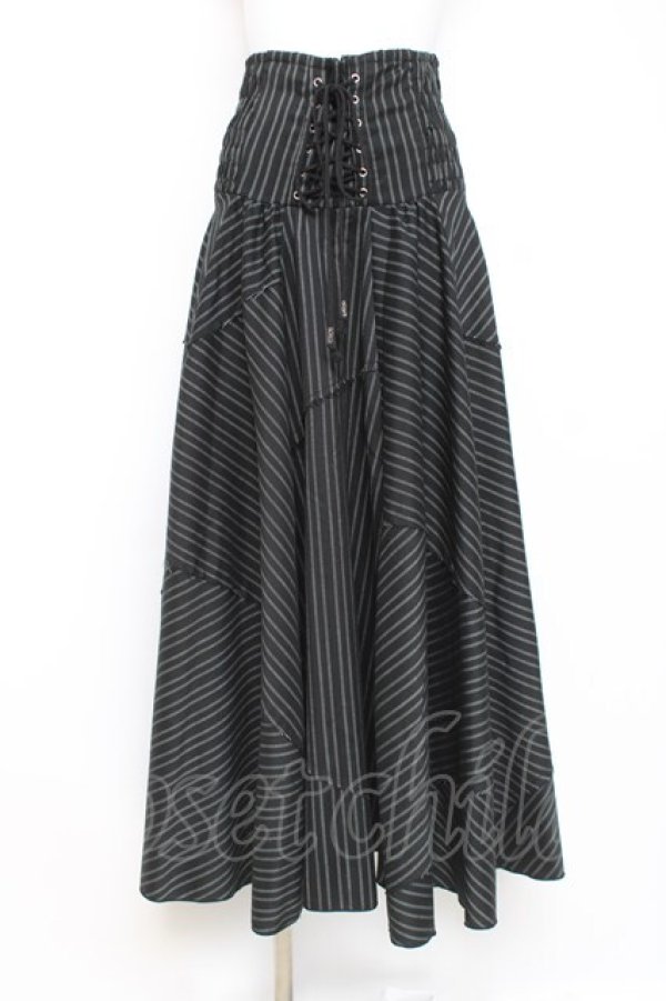画像1: Ozz Croce / ストライプロングスカート  黒 Y-26-02-27-188-OO-SK-SZ-ZY (1)