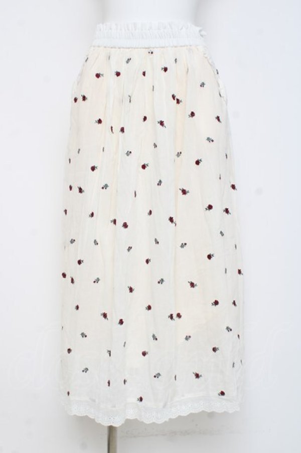 画像1: axes femme / ミニローズ刺繍ロングスカート F 白 Y-26-02-27-190-AX-SK-SZ-ZY (1)