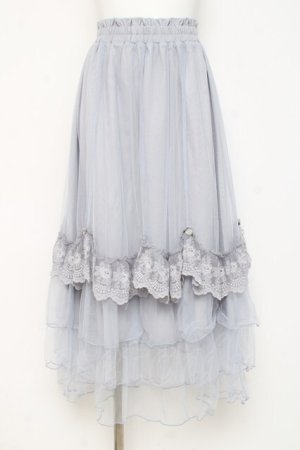 画像: axes femme / ローズ付ドレープチュールスカート F サックス Y-26-02-27-197-AX-SK-SZ-ZY