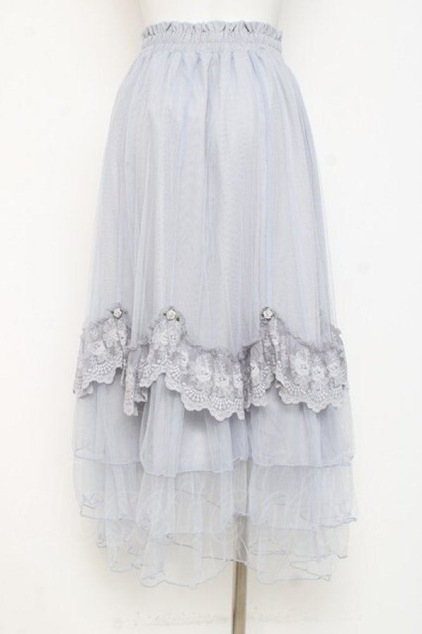 画像2: axes femme / ローズ付ドレープチュールスカート F サックス Y-26-02-27-197-AX-SK-SZ-ZY (2)