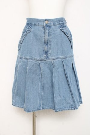 画像: axes femme / リボン×プリーツデニムスカート  サックス Y-26-02-27-199-AX-SK-SZ-ZY