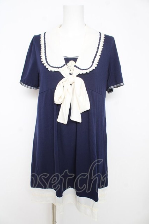 画像1: axes femme / 襟取り外しAラインチュニック  紺 Y-26-02-27-031-AX-OP-SZ-ZY (1)