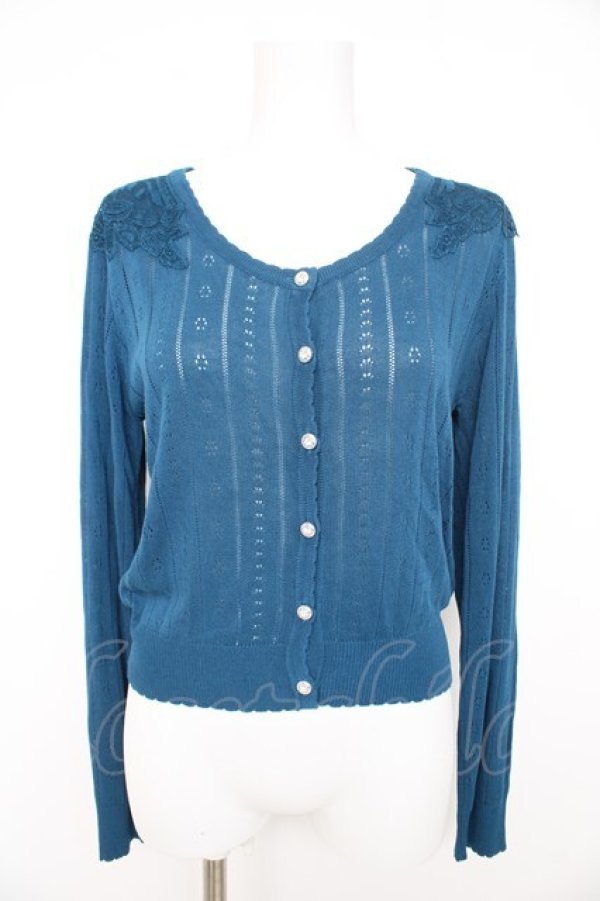 画像1: axes femme / ストライプ透かし編みニットカーディガン  Bグリーン Y-26-02-27-036-AX-TO-SZ-ZY (1)