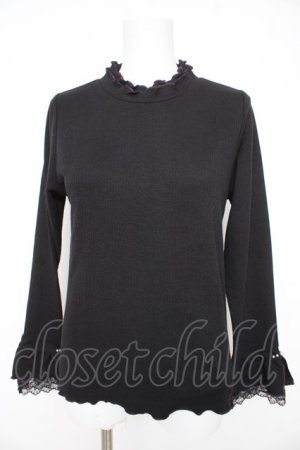 画像: axes femme / 袖レース配色メローフリルプルオーバー  黒 Y-26-02-27-042-AX-TO-SZ-ZY