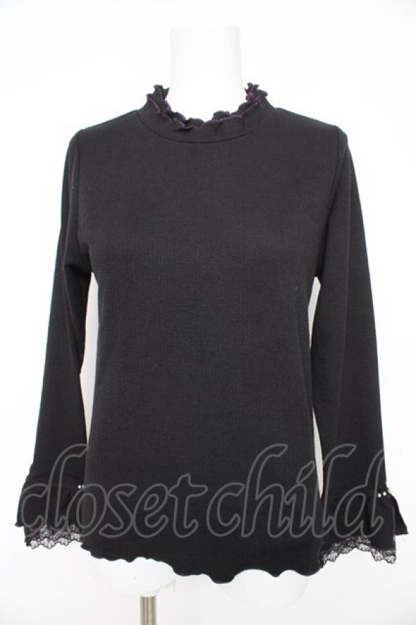 画像1: axes femme / 袖レース配色メローフリルプルオーバー  黒 Y-26-02-27-042-AX-TO-SZ-ZY (1)