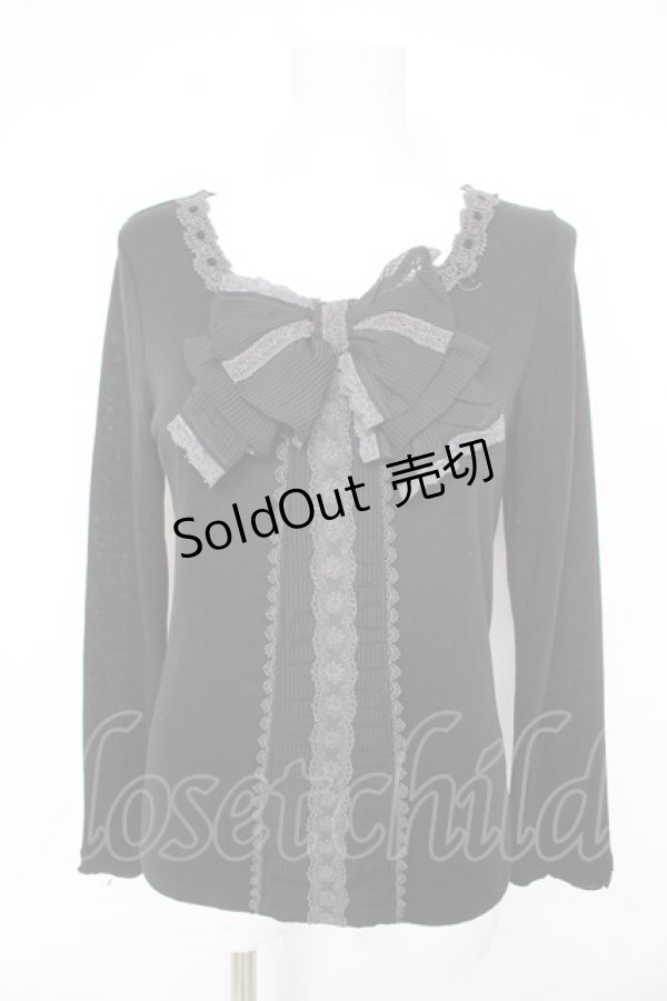 画像1: axes femme / ストライプBIGリボンカットソー  黒 Y-26-02-27-043-AX-TO-SZ-ZY (1)