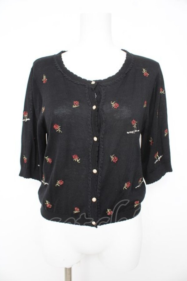 画像1: axes femme / 薔薇総刺繍サマーカーデ  黒 Y-26-02-27-047-AX-TO-SZ-ZY (1)