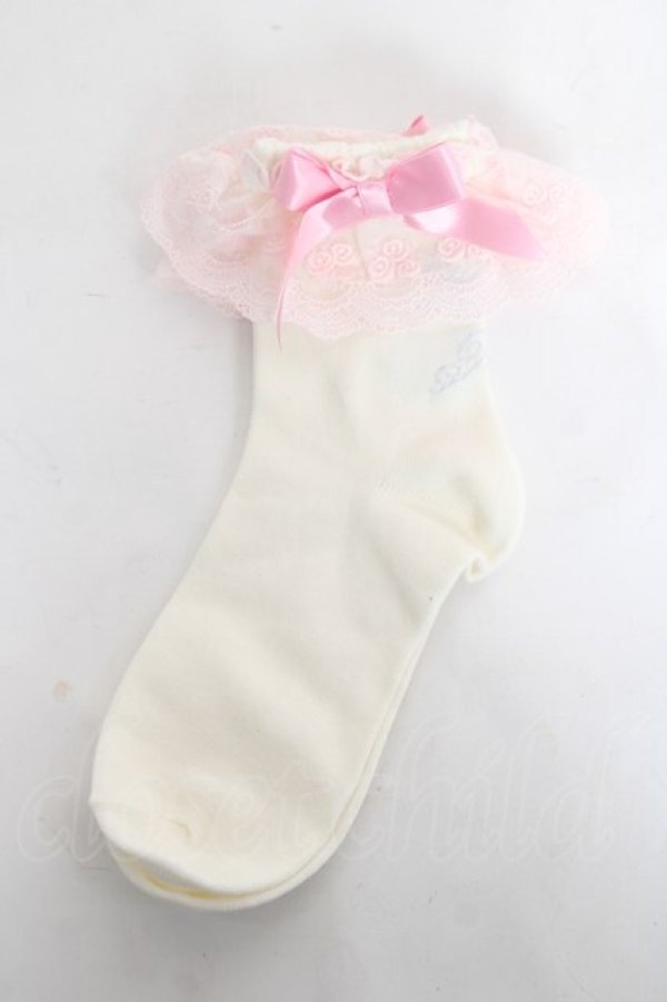 画像2: Angelic Pretty / プリンセスロゴクルー丈ソックス  シロ×ピンク Y-26-03-01-060-AP-ZA-IG-ZY (2)
