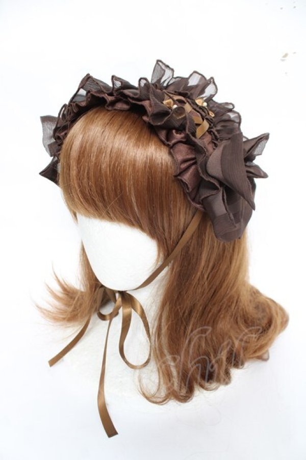 画像1: LOLITA / リボンフリルヘッドドレス  茶 Y-26-03-01-102-LO-AC-SZ-ZY (1)