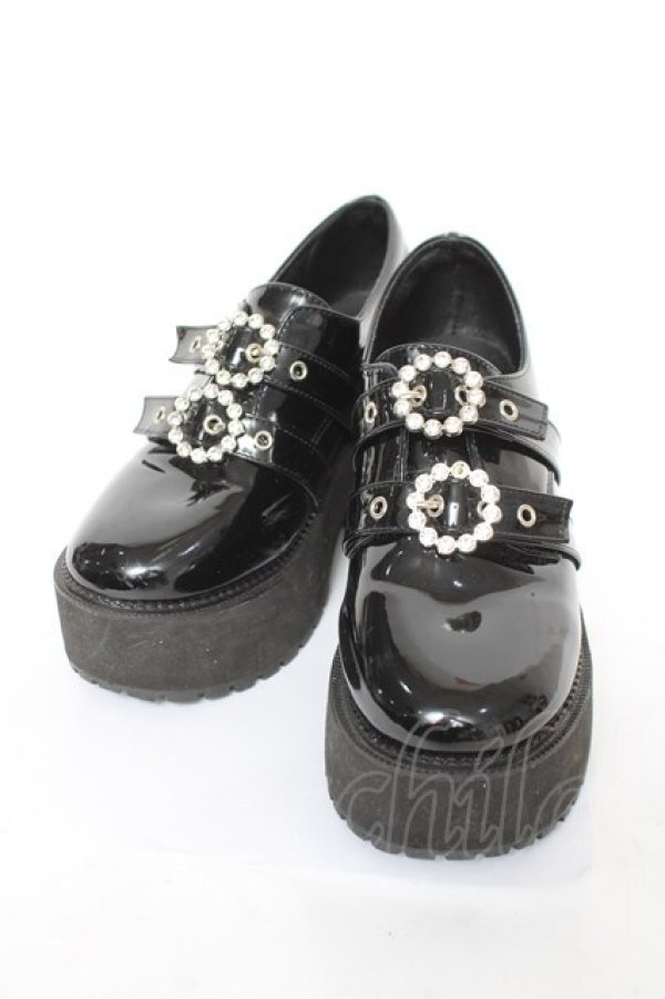 画像1: Bubbles / ダブルバックル厚底シューズ 23.5~24 黒 Y-26-03-01-121-CA-SH-SZ-ZY (1)