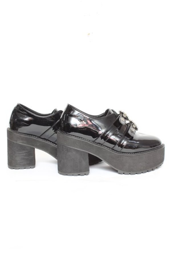 画像4: Bubbles / ダブルバックル厚底シューズ 23.5~24 黒 Y-26-03-01-121-CA-SH-SZ-ZY (4)