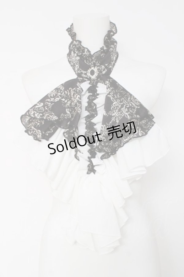 画像1: MARBLE / ゴシック調ボリュームドレープタイ  黒地白ゴシック柄×白 Y-26-03-01-014-GO-ZA-IG-ZY (1)