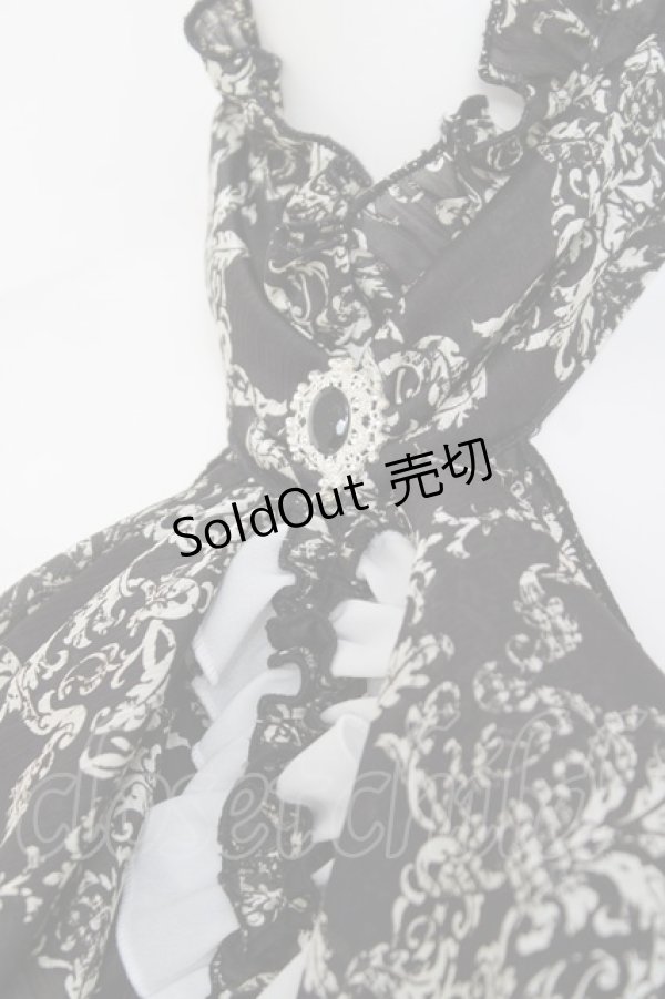 画像2: MARBLE / ゴシック調ボリュームドレープタイ  黒地白ゴシック柄×白 Y-26-03-01-014-GO-ZA-IG-ZY (2)