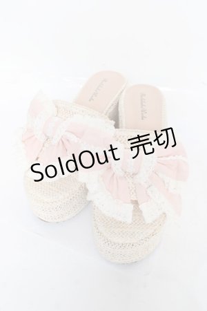 画像: Hoshibako Works / お人形風シャンティクリームリボンウェッジソールサンダル L ピンク Y-26-03-01-124-LO-SH-SZ-ZY
