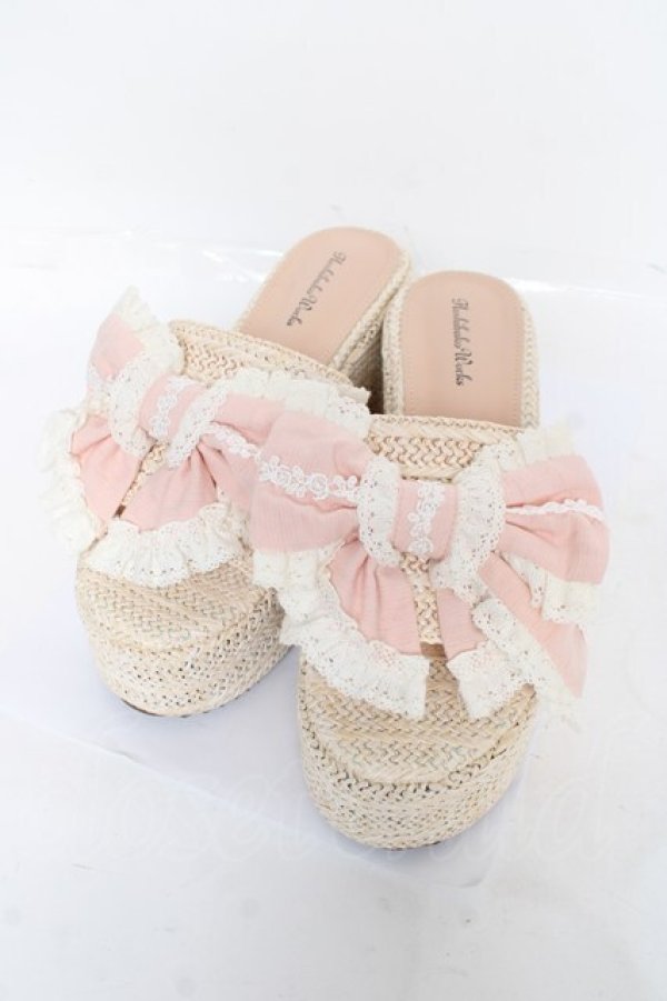 画像1: Hoshibako Works / お人形風シャンティクリームリボンウェッジソールサンダル L ピンク Y-26-03-01-124-LO-SH-SZ-ZY (1)