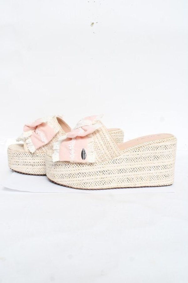 画像2: Hoshibako Works / お人形風シャンティクリームリボンウェッジソールサンダル L ピンク Y-26-03-01-124-LO-SH-SZ-ZY (2)