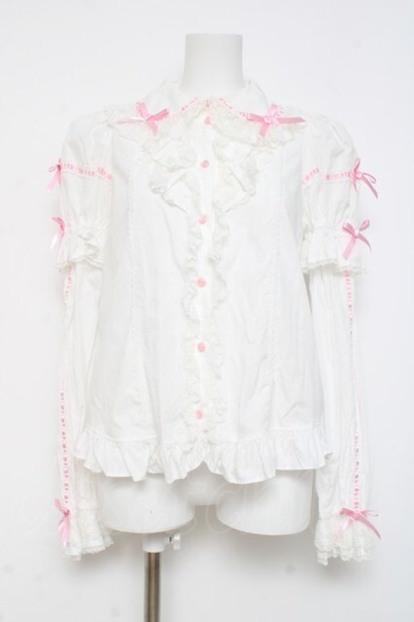 画像1: Angelic Pretty / リリカルバニーレースはしごリボン付け袖ブラウス  白 Y-26-03-01-131-AP-BL-SZ-ZY (1)
