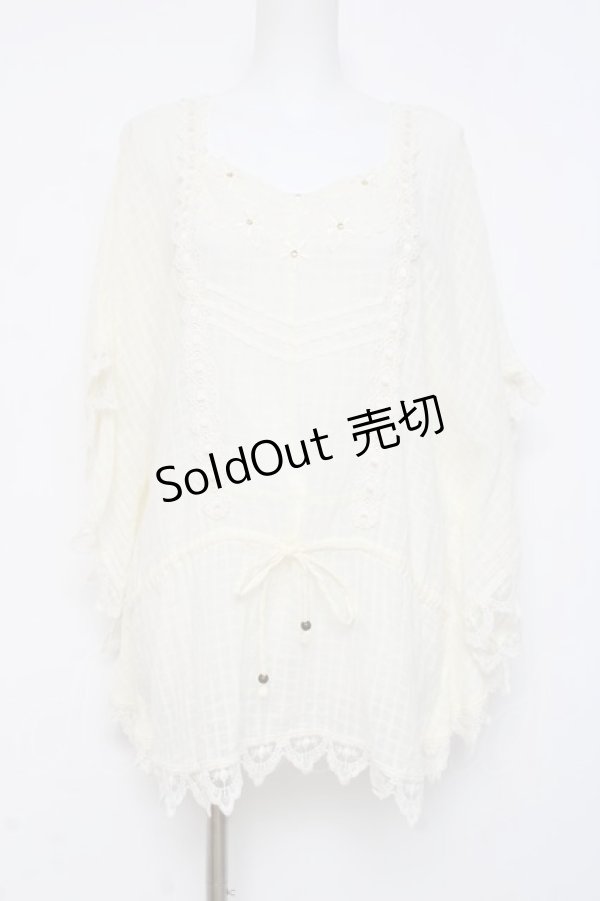 画像1: axes femme / 格子柄シアーポンチョトップス  生成り Y-26-03-01-142-AX-TO-SZ-ZY (1)