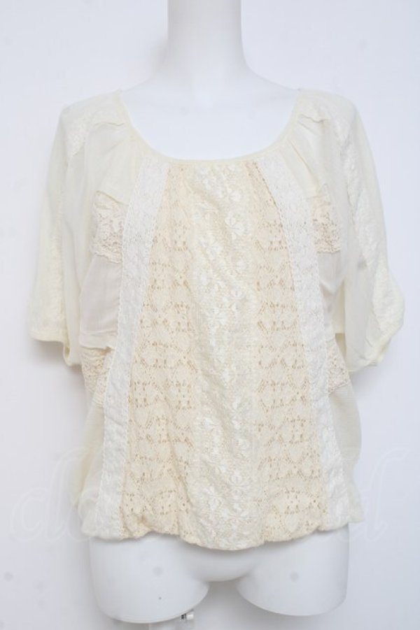 画像1: axes femme / フロントレーストップス  生成り Y-26-03-01-143-AX-TO-SZ-ZY (1)