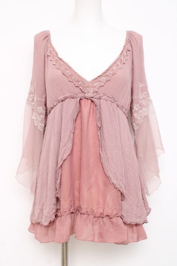 画像1: axes femme / 袖レーシーフェミニンブラウス M 淡ピンク Y-26-03-01-147-AX-BL-SZ-ZY (1)