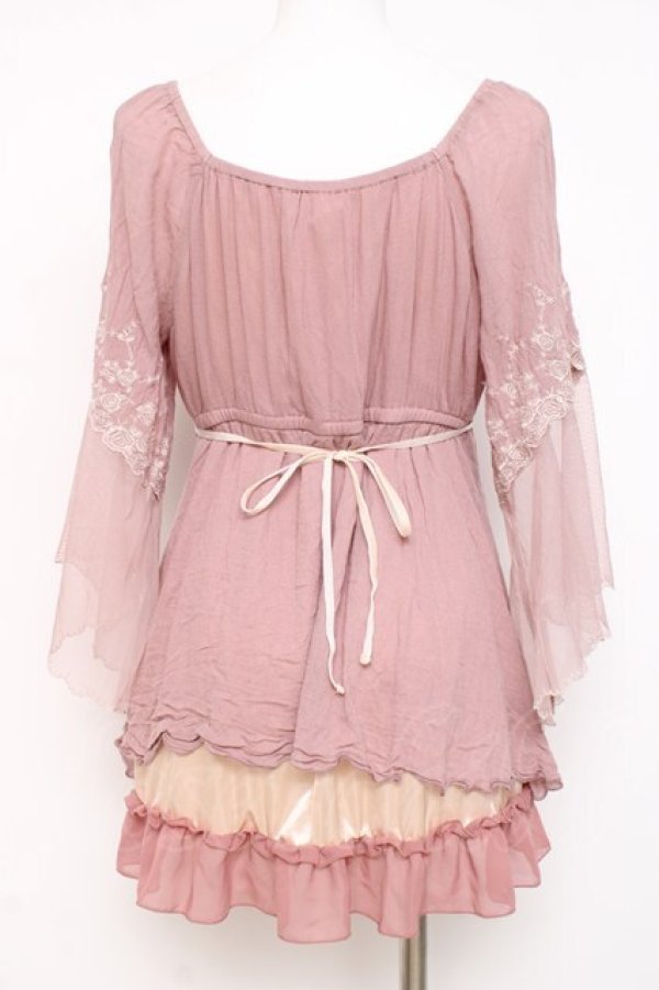 画像2: axes femme / 袖レーシーフェミニンブラウス M 淡ピンク Y-26-03-01-147-AX-BL-SZ-ZY (2)