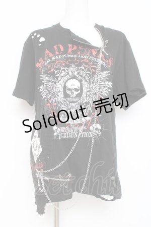 画像: MAD / チェーン付きプリントカットソー  黒 Y-26-03-01-148-PU-TO-SZ-ZY
