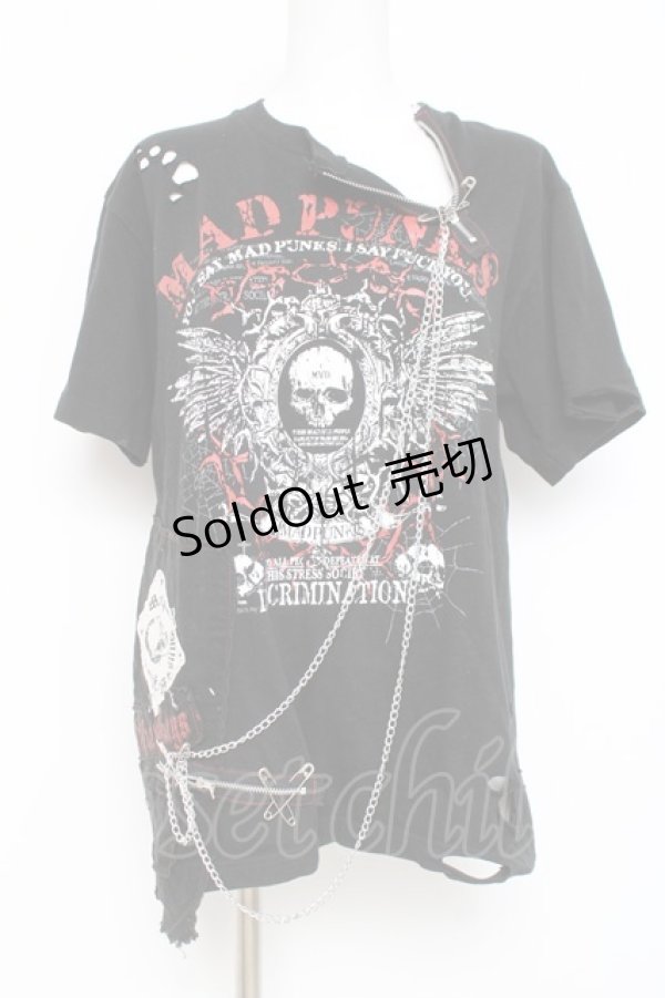 画像1: MAD / チェーン付きプリントカットソー  黒 Y-26-03-01-148-PU-TO-SZ-ZY (1)