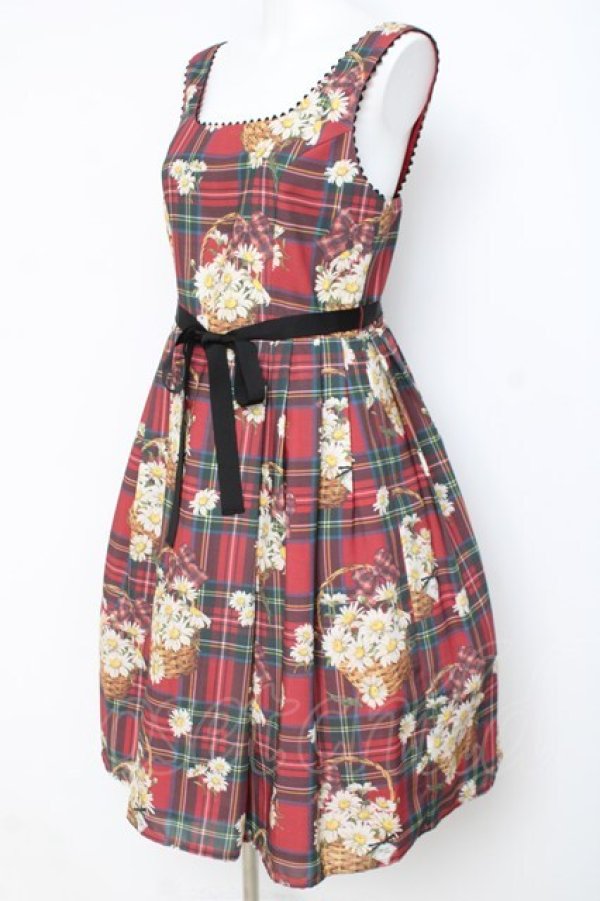 画像2: Emily Temple cute / マーガレットタータンノースリーブワンピース  赤 Y-26-03-01-158-ET-OP-SZ-ZY (2)