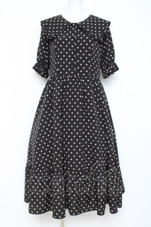 画像: m petit by misako / 梨地水玉半袖ワンピース  黒 Y-26-03-01-160-LO-OP-SZ-ZY