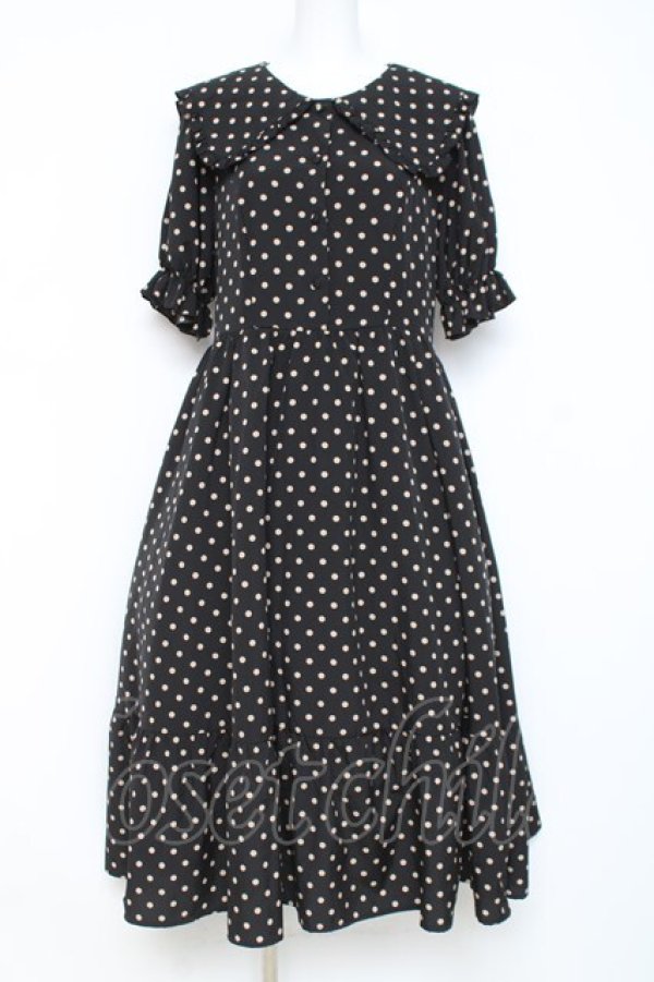 画像1: m petit by misako / 梨地水玉半袖ワンピース  黒 Y-26-03-01-160-LO-OP-SZ-ZY (1)