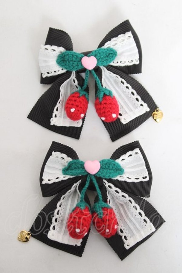 画像1: Angelic Pretty / Decoration StrawberryリボンクリップSet  クロ Y-26-03-01-030-AP-AC-IG-ZY (1)