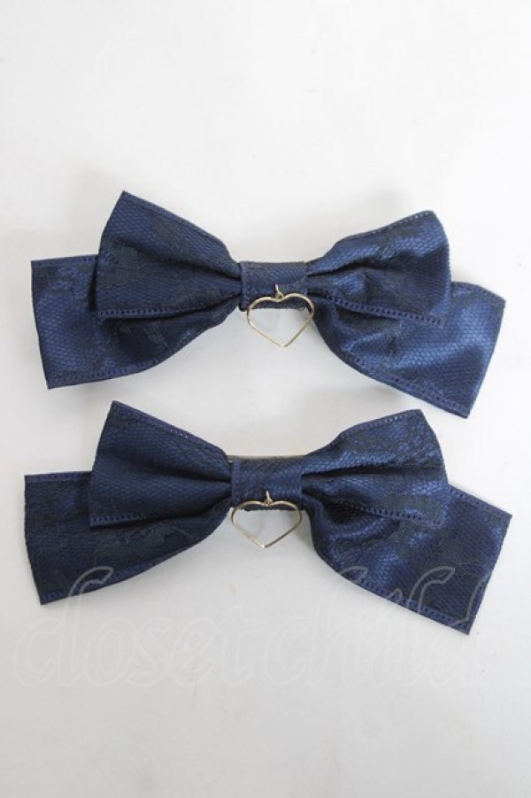 画像1: LOTUS ribbon / リボンバレッタ  紺 Y-26-03-01-041-EL-AC-SZ-ZY (1)