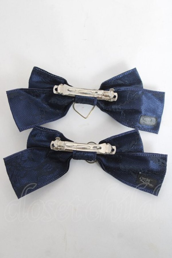 画像2: LOTUS ribbon / リボンバレッタ  紺 Y-26-03-01-041-EL-AC-SZ-ZY (2)