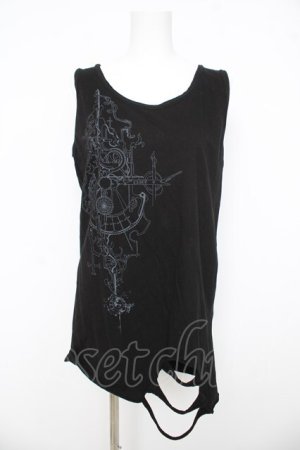 画像: Ozz Croce / プリント入りロングタンク  黒 Y-26-03-03-058-OO-TO-SZ-ZY