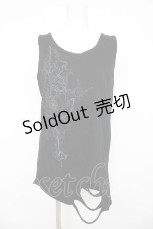 画像: Ozz Croce / プリント入りロングタンク  黒 Y-26-03-03-058-OO-TO-SZ-ZY