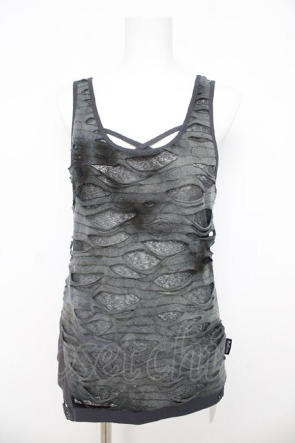 画像1: Ozz Croce / ムラ染め柄ダメージタンクトップ  ブルー Y-26-03-03-060-OO-TO-SZ-ZY (1)