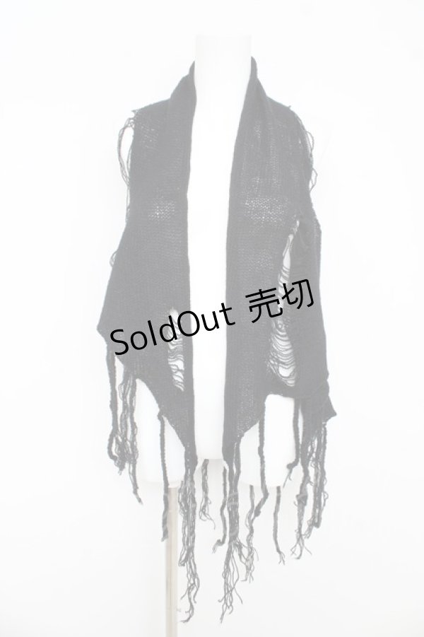 画像1: BPN / ダメージニット三角ストール  ブラック Y-26-03-03-006-GO-ZA-SZ-ZY (1)