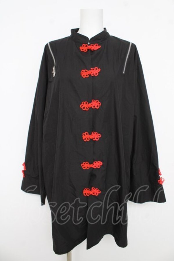画像1: REFLEM / ショルダーZIPチャイナシャツ F ブラック Y-26-03-03-068-PU-BL-SZ-ZY (1)
