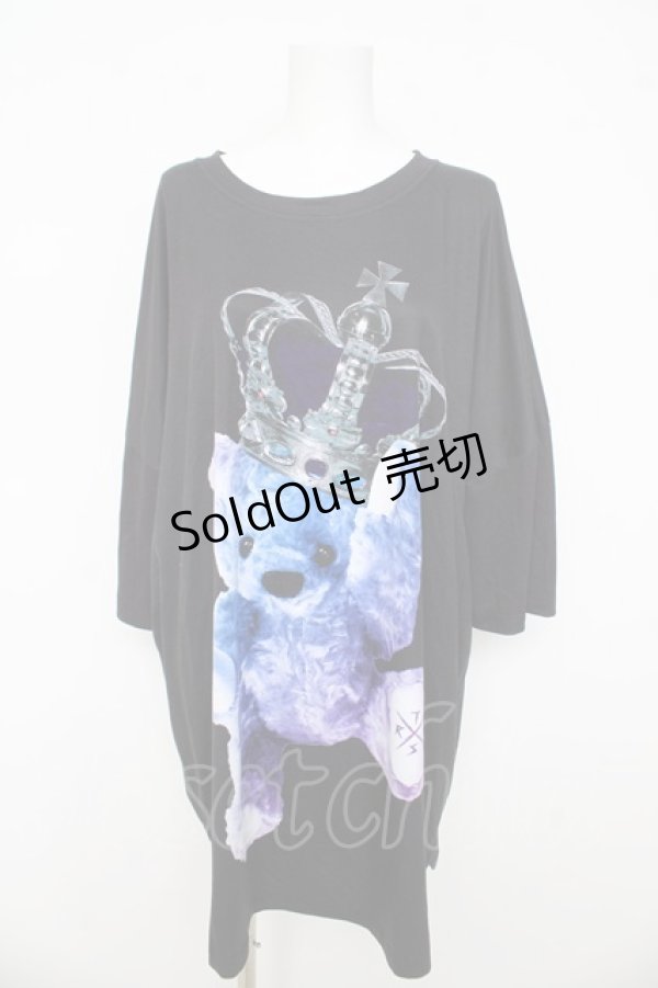 画像1: TRAVAS TOKYO / CROWN BEAR ROUND HEM Tシャツ F ブラック/ブルー Y-26-03-03-071-PU-TS-SZ-ZY (1)