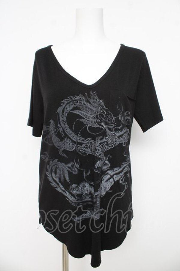 画像1: Ozz Croce / 龍プリントVネックトップス  黒 Y-26-03-03-077-OO-TO-SZ-ZY (1)
