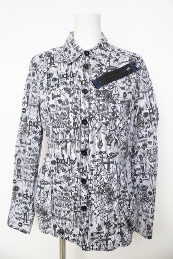 画像1: ALGONQUINS / 総柄ピンストライプブラウス F オフ/ブルー/ブラック Y-26-03-03-081-AL-BL-SZ-ZY (1)