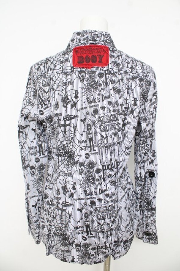 画像2: ALGONQUINS / 総柄ピンストライプブラウス F オフ/ブルー/ブラック Y-26-03-03-081-AL-BL-SZ-ZY (2)