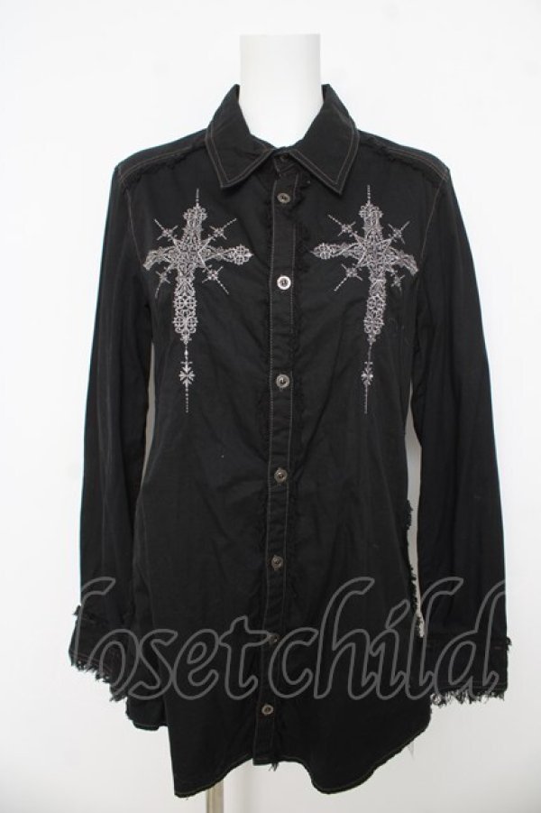 画像1: ALGONQUINS / クロス刺繍ロングブラウス 2 ブラック Y-26-03-03-084-AL-BL-SZ-ZY (1)