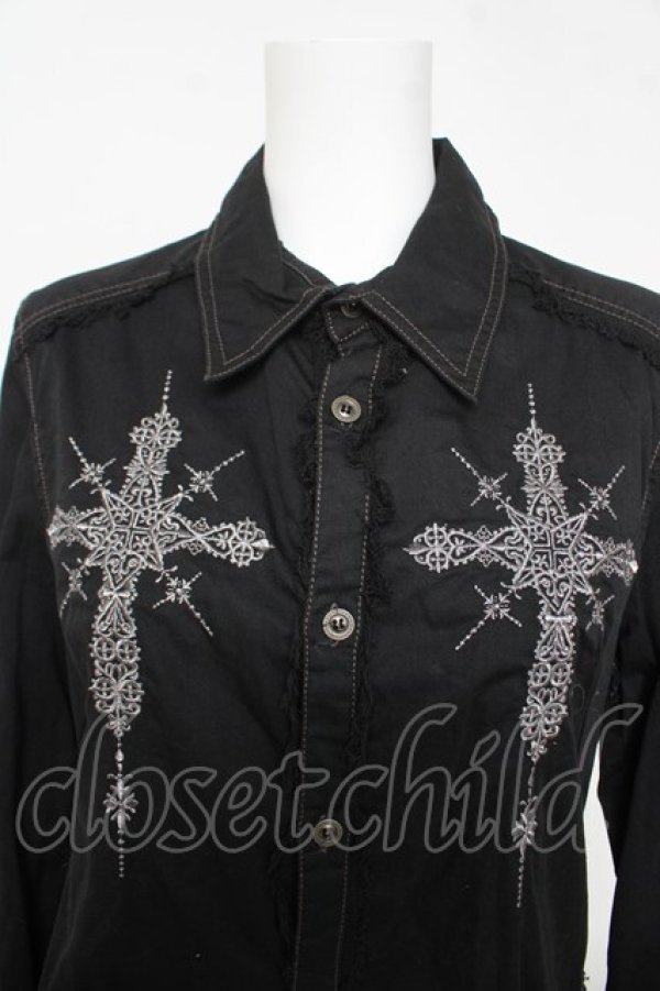画像3: ALGONQUINS / クロス刺繍ロングブラウス 2 ブラック Y-26-03-03-084-AL-BL-SZ-ZY (3)