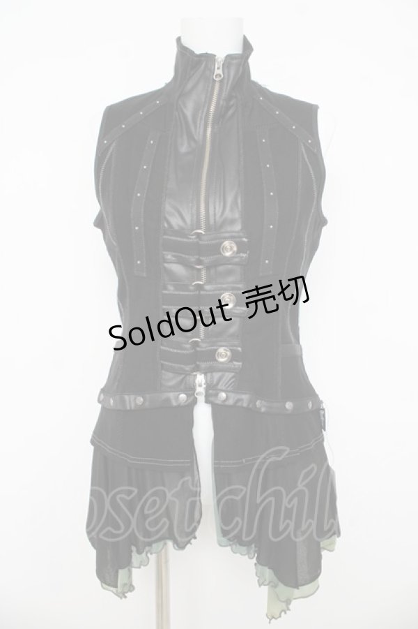 画像1: Ozz Croce / 裾メッシュフリルベスト  黒 Y-26-03-03-086-OO-TO-SZ-ZY (1)