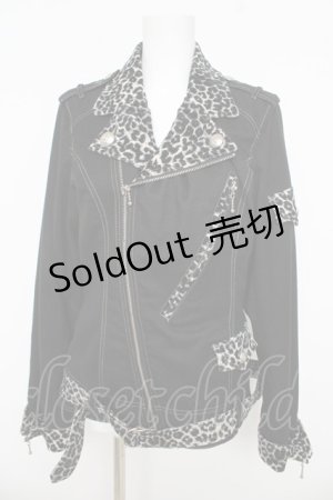 画像: ALGONQUINS / レオパードライダースジャケット ユニセックス ブラック/グレー Y-26-03-03-092-AL-JA-SZ-ZY