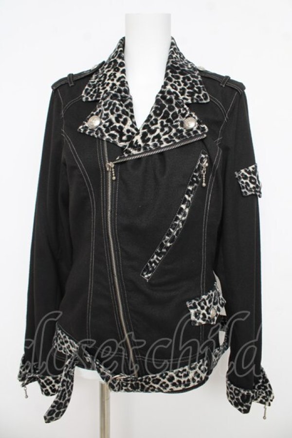 画像1: ALGONQUINS / レオパードライダースジャケット ユニセックス ブラック/グレー Y-26-03-03-092-AL-JA-SZ-ZY (1)